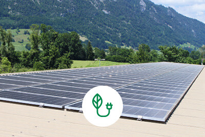 Photovoltaikanlage vor einem grünen Berghang